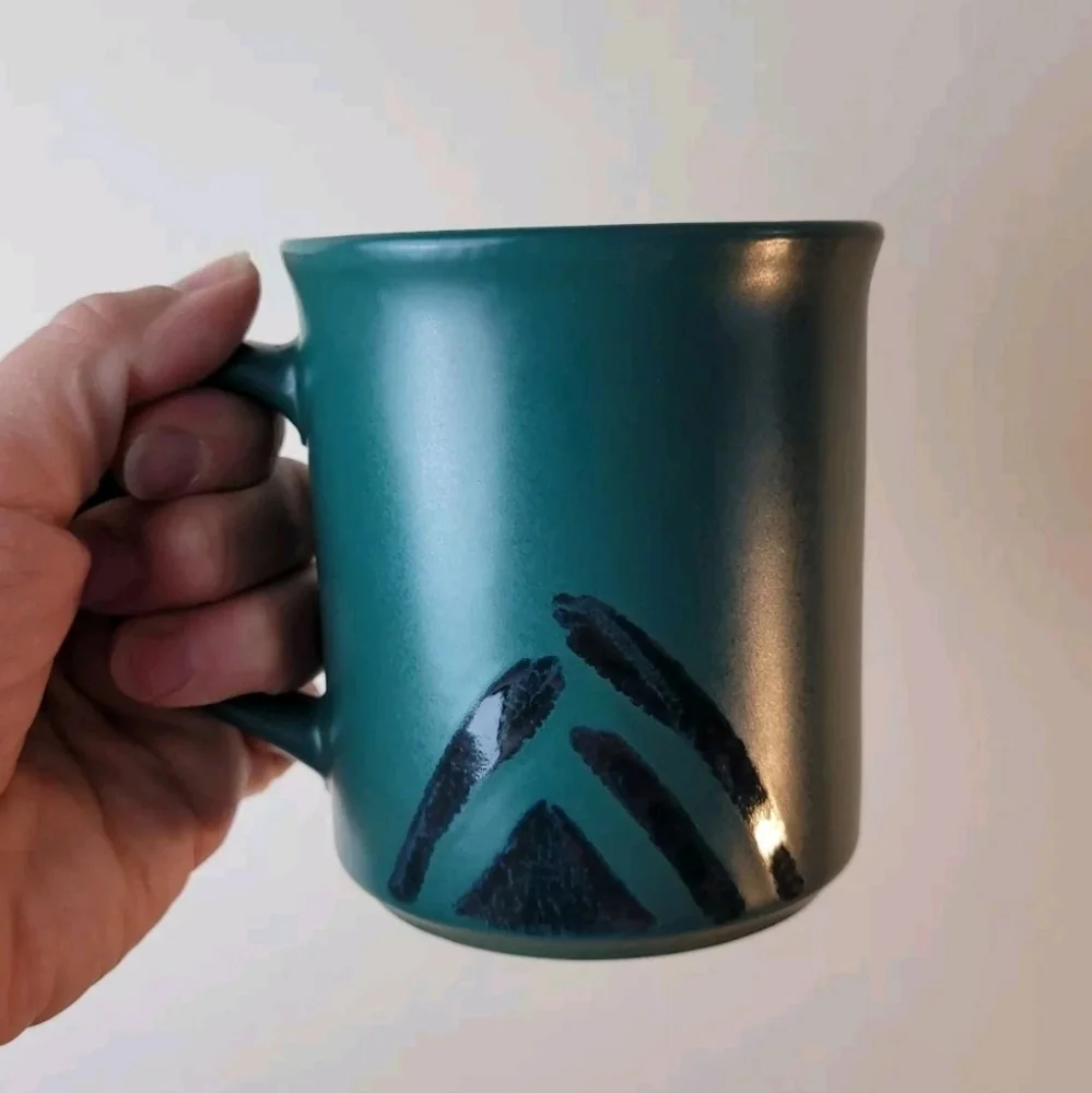 Pfaltzgraff Stoneware Mug Green Black Tribal Stripe Coffee Cup Abstract Retro 90